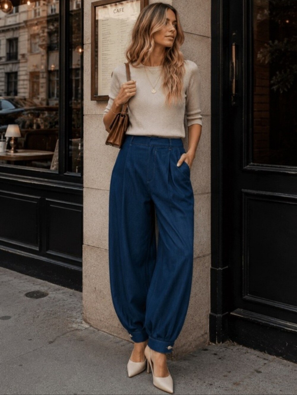 Women’s High-Waist Navy Balloon Pants